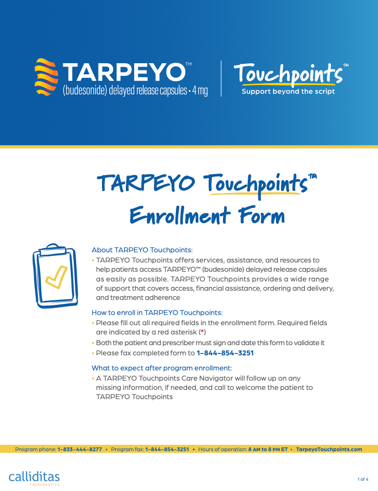 Tarpeyo Touchpoints enrollment form PDF cover