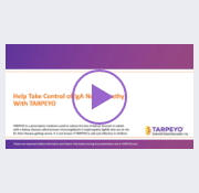 Thumbnail image for a video, featuring a play button icon, which explores how TARPEYO may help preserve kidney function for people living with IgAN.