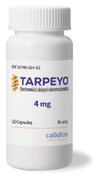 Image of the TARPEYO prescription bottle, showing the medication packaging for reference.